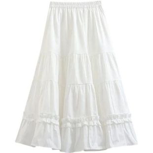 白色半身裙女春夏A字裙中长款蓬蓬裙可爱高腰百褶显瘦伞裙蛋糕裙