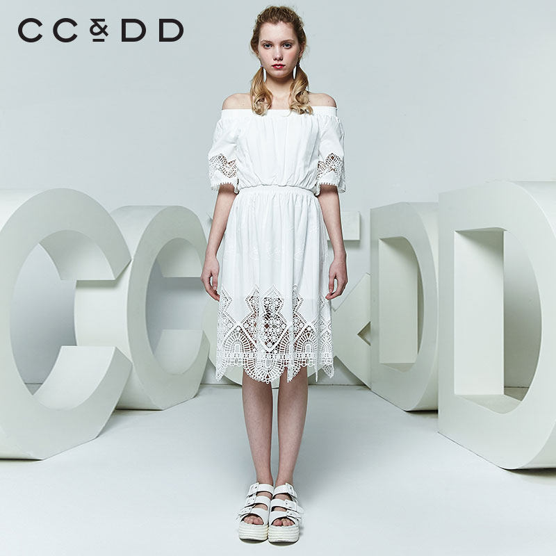 热销ccdd冬装_ccdd女装2019夏装新款官方正品气质一字肩连衣裙温柔裙