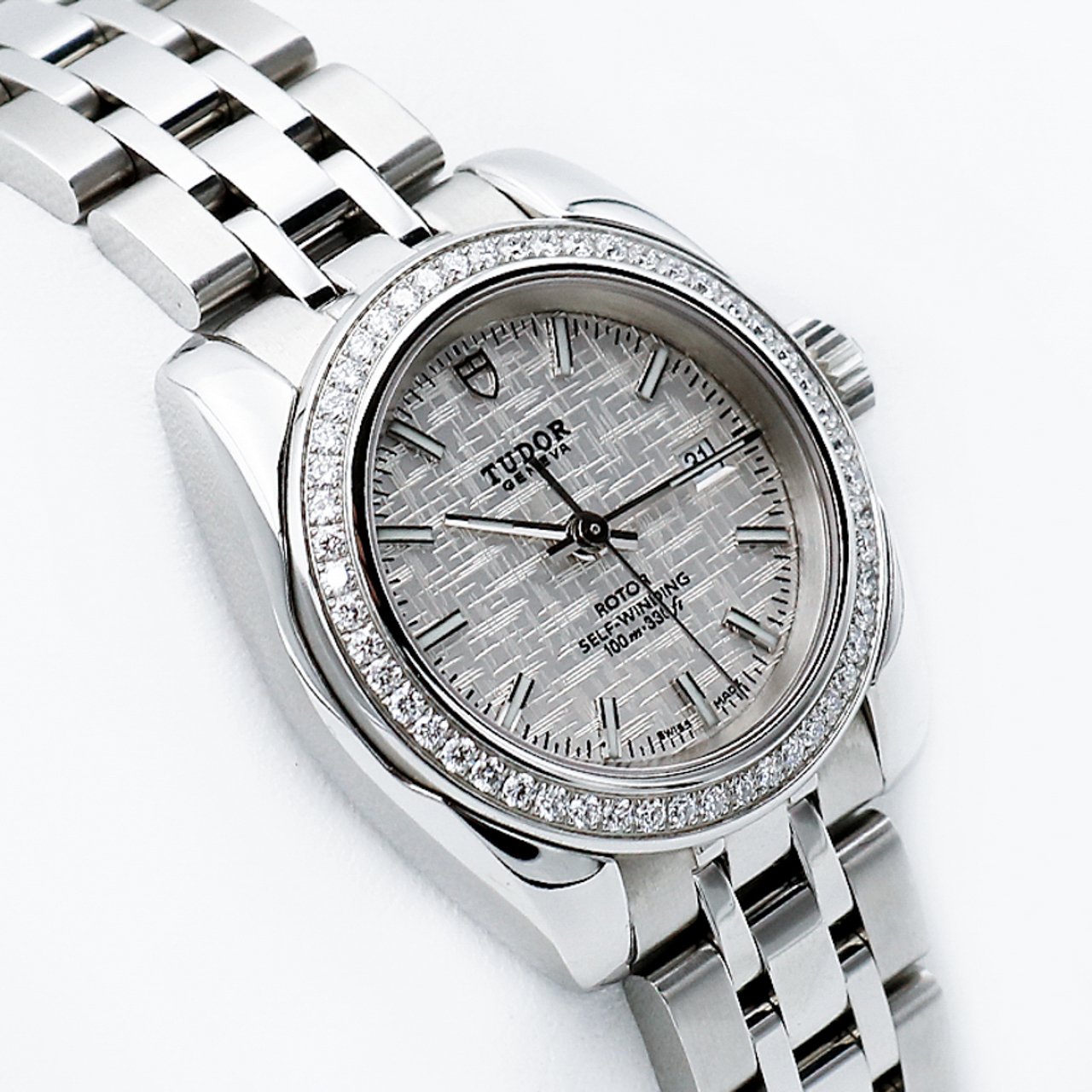 [95新]帝舵精钢镶钻自动机械女表