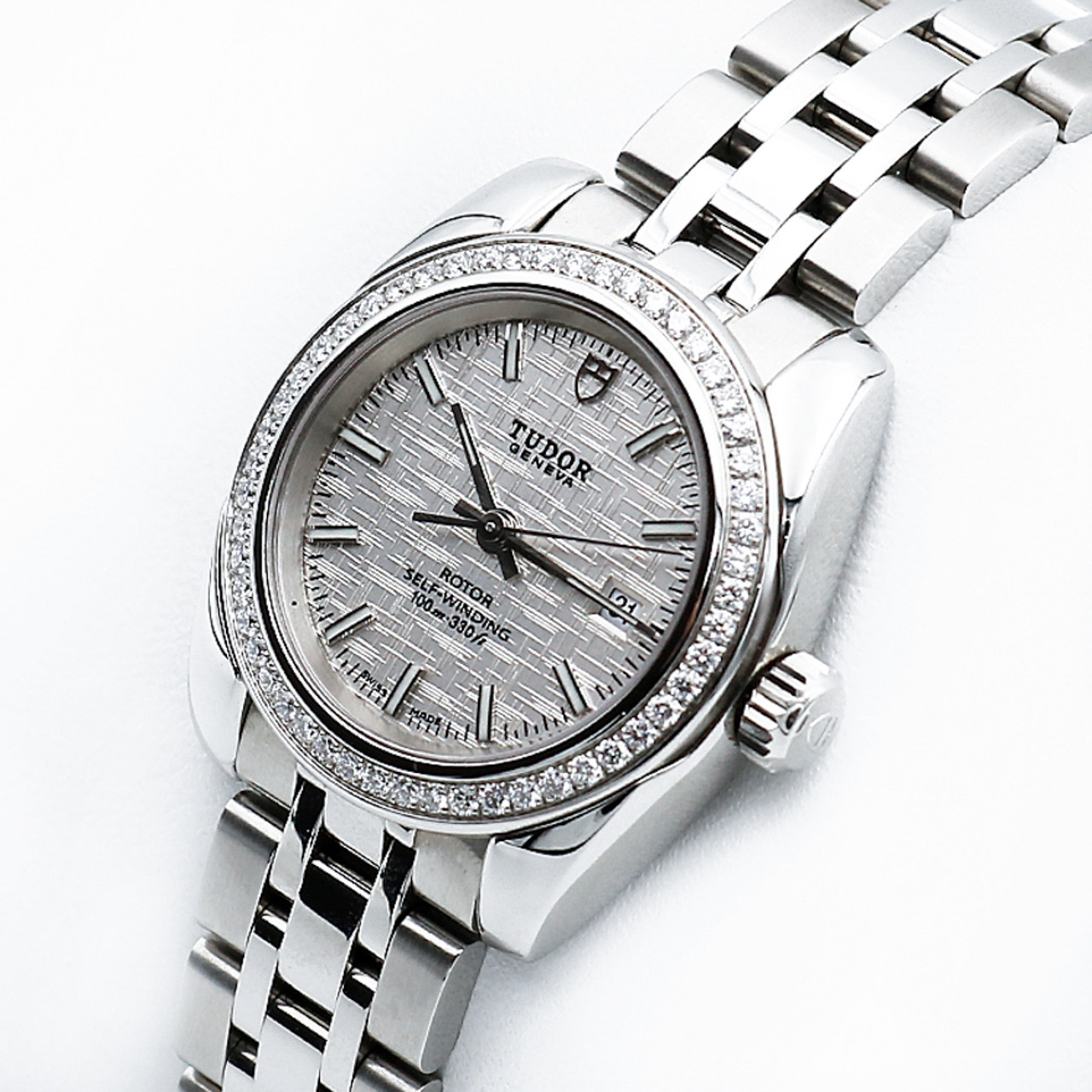 [95新]帝舵精钢镶钻自动机械女表