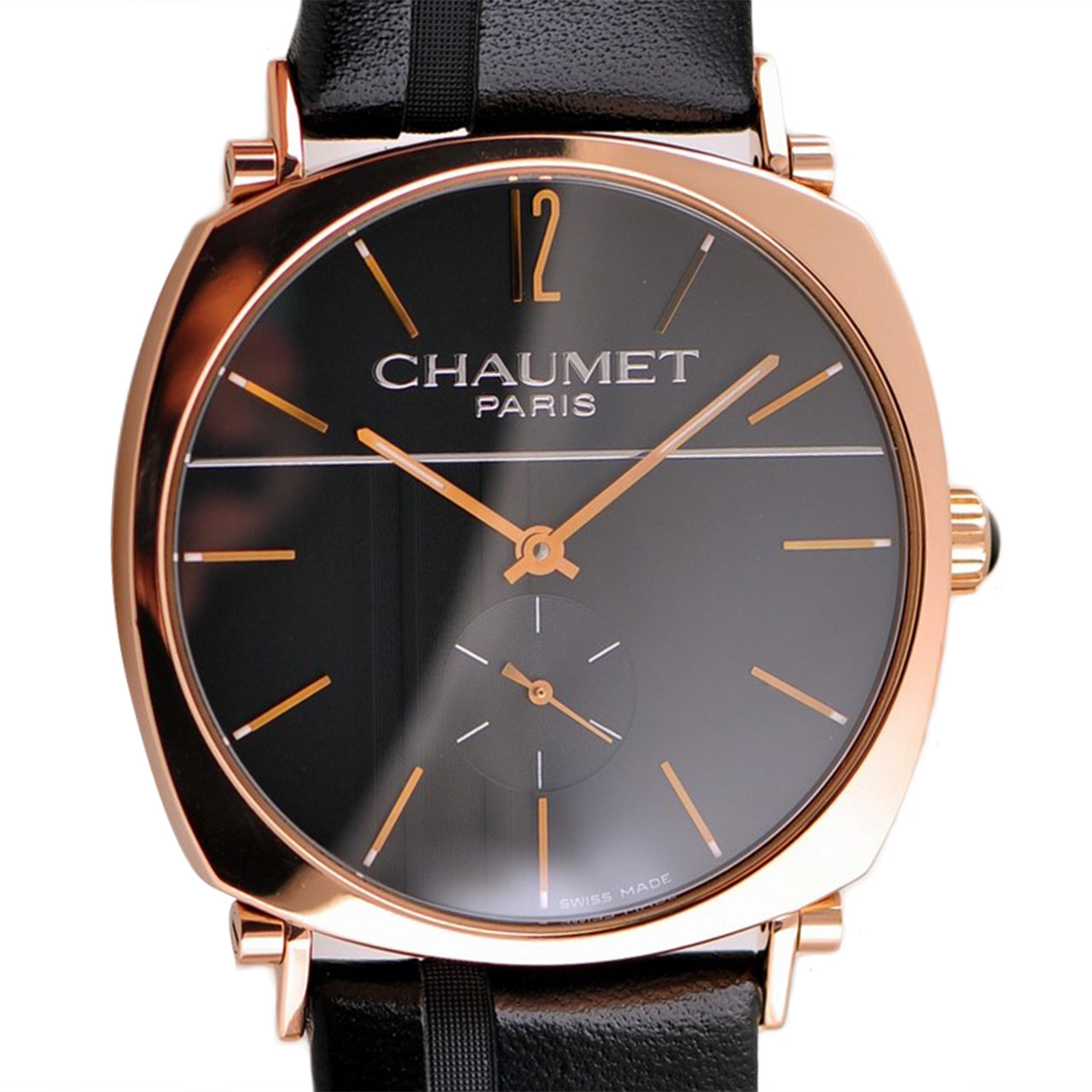 [95新]尚美巴黎18k玫瑰金手动机械男表