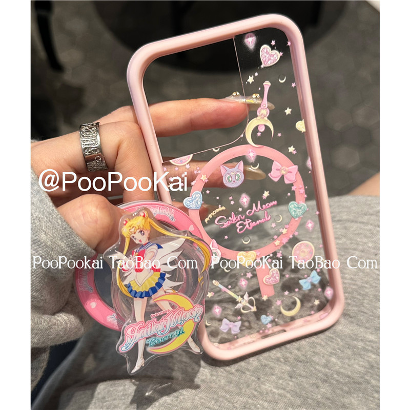 PooPooKai少女粉色边框磁吸美少女支架适用苹果15iphone14手机壳13promax防摔ins保护套12小众11卡通日韩可爱