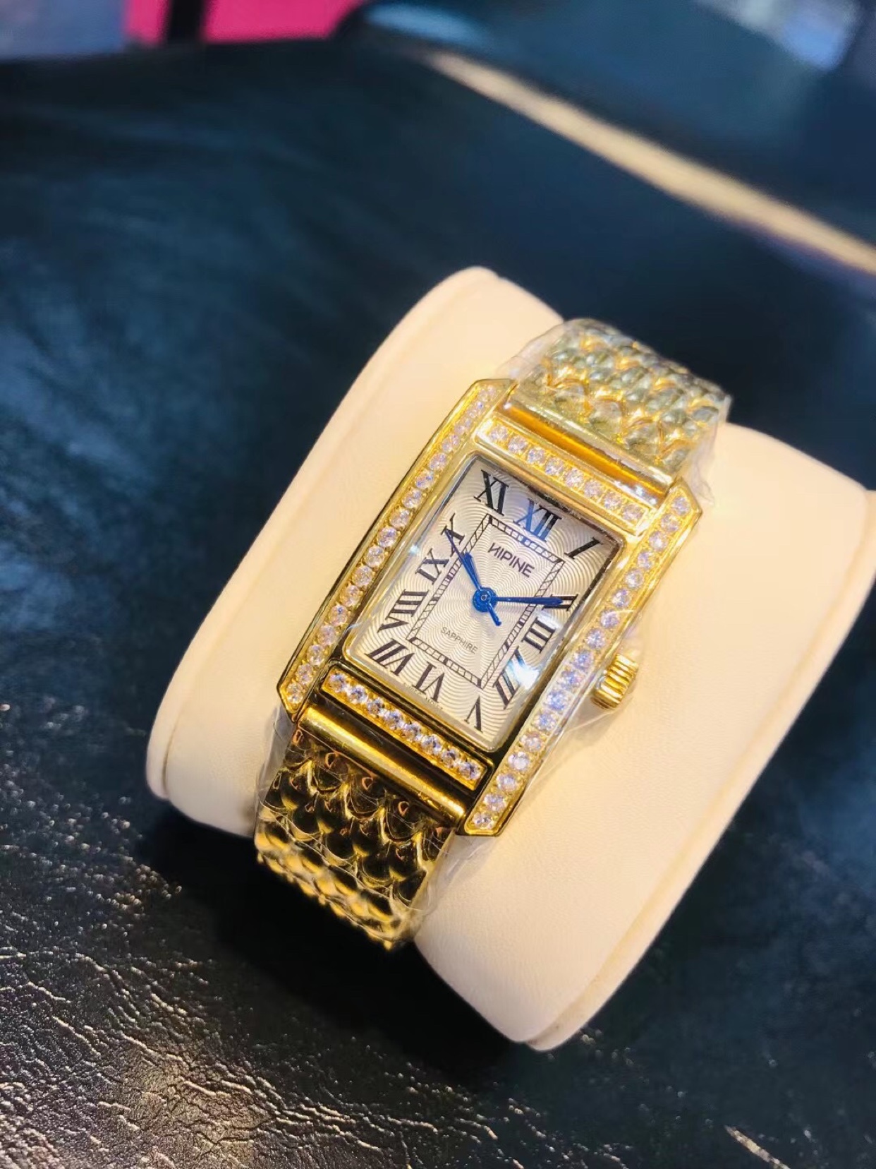 西普尼金表女纯金999石英女表防水镶锆腕表足金表带黄金女士手表