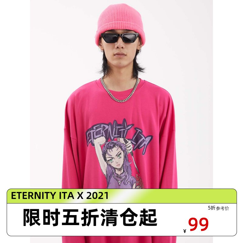 eternityita20fw原创漫画涂鸦少女圆领宽松卫衣长袖t情侣男女