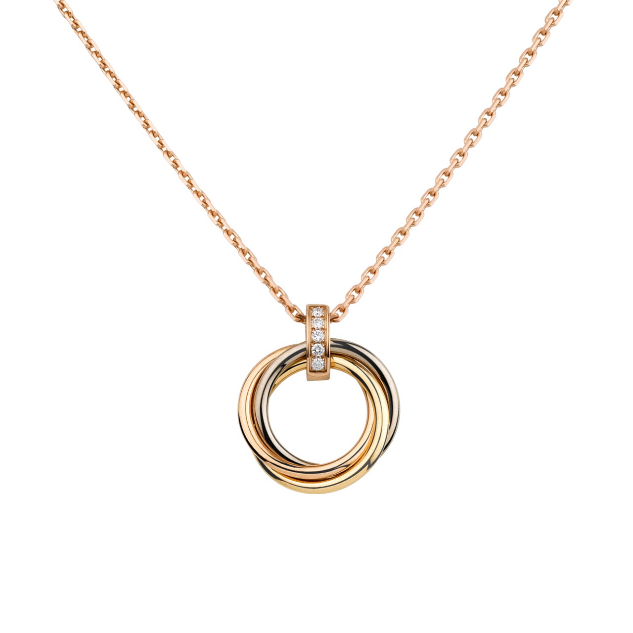 [9.9新]卡地亚cartier750玫瑰金三环带钻项链