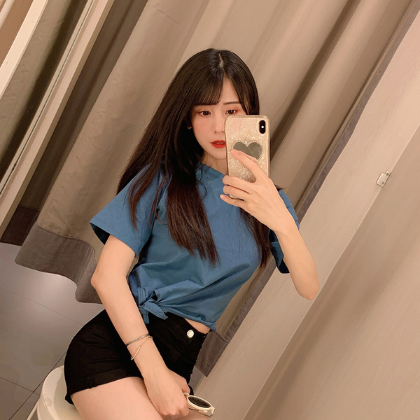 控价实拍39露肚脐上衣短款高腰百搭恤女短袖心机潮漏脐体恤宽松夏