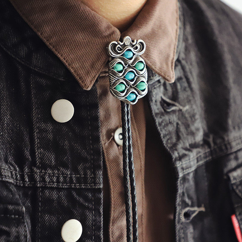 个性小众钛钢松石休闲衬衫配饰波洛领带男士 个性毛衣链bolotie