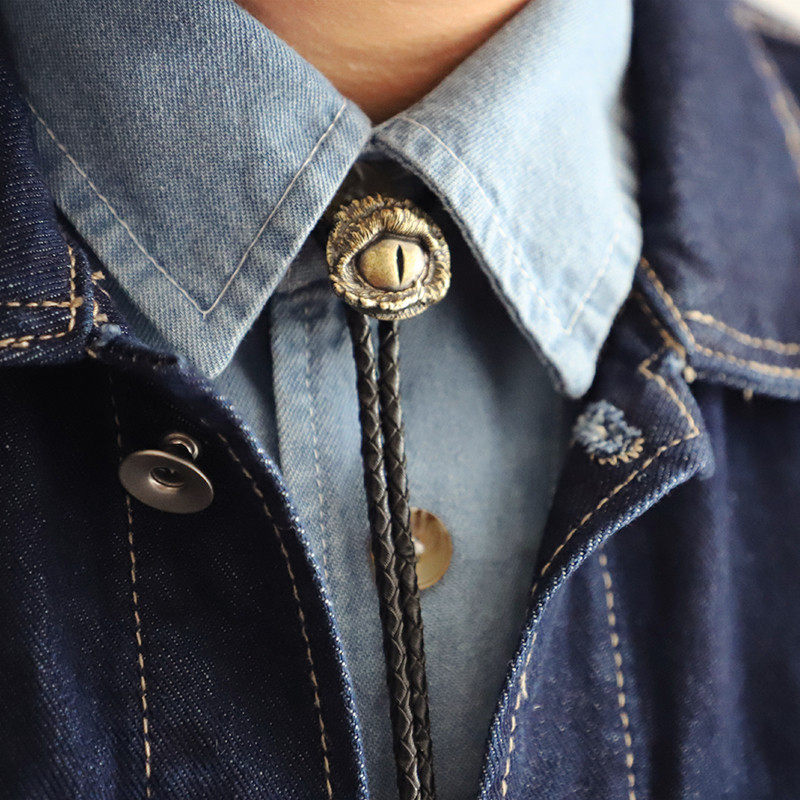 小款 复古恶魔眼睛两色铜质西部印弟安牛仔波洛领带男皮绳bolotie