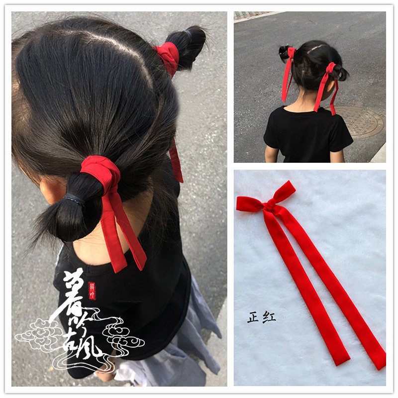 2条红色雪纺细短发带可爱儿童哪吒宝宝cos红头带飘带发带发饰头饰
