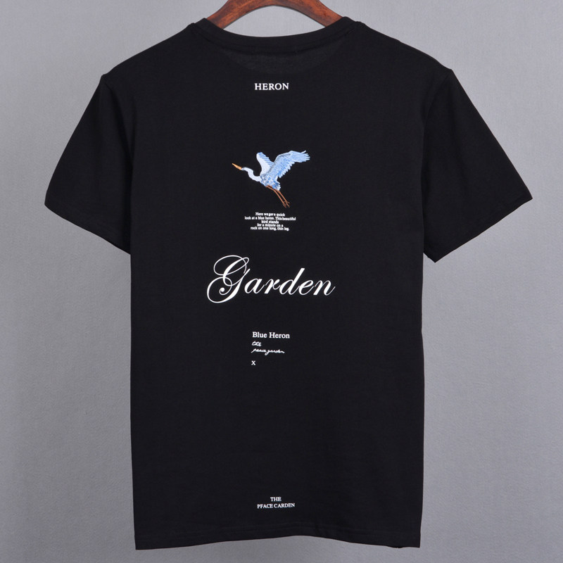 鸟男装纯棉短袖t恤男潮流韩版仙鹤刺绣夏装体恤打底衫半袖上衣夏