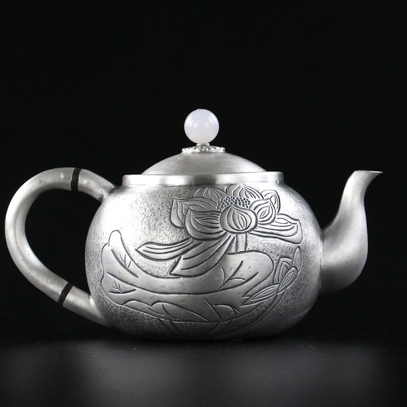 中华神匠纯银990银壶银茶壶泡茶壶银器莲花小壶银摆件