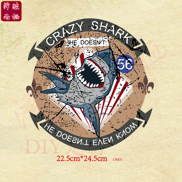 om51大号鲨鱼图案个性潮牌男装印花