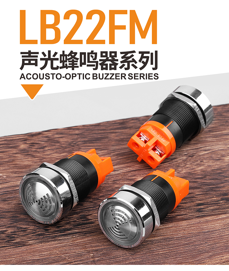 蓝波22mm蜂鸣器断续红色闪光高分贝防水IP65DC12V24V220V报警器