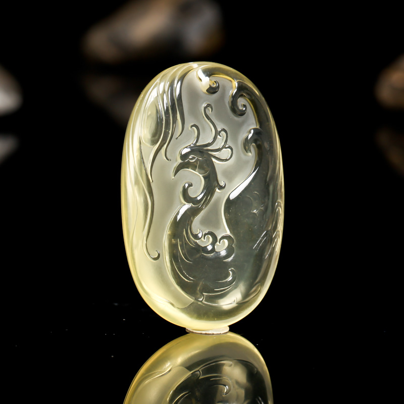 省级玉石雕刻大师王波作品 天然黄水晶 凤凰挂件44.08g