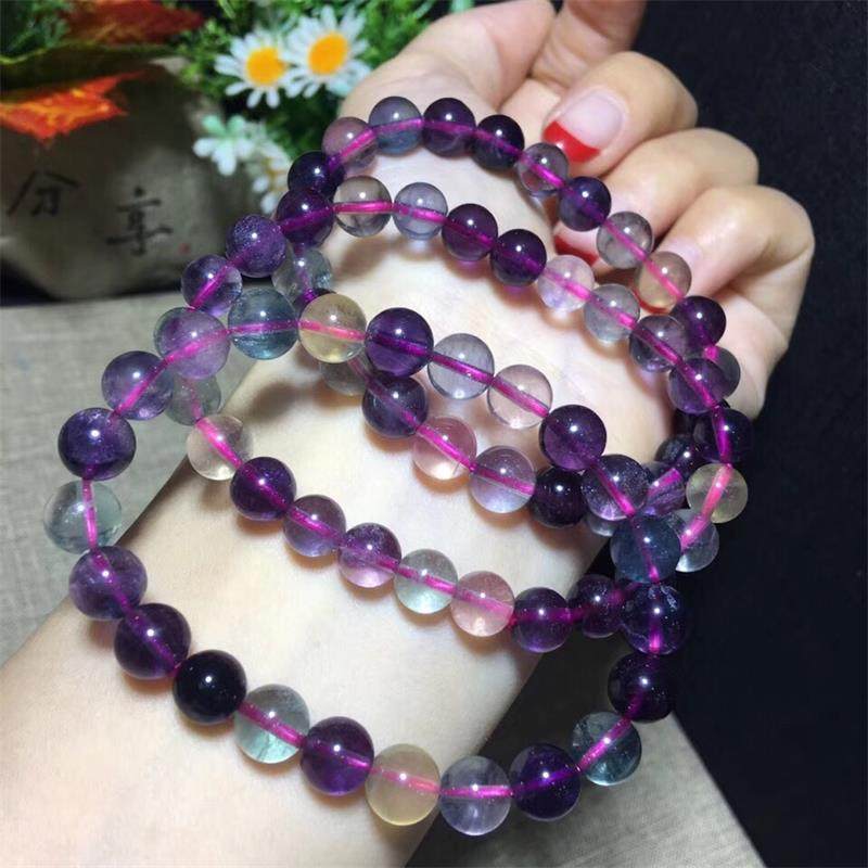 天然彩萤石手链女甜美彩色千层纹路荧石单圈手串情侣水晶时尚饰品