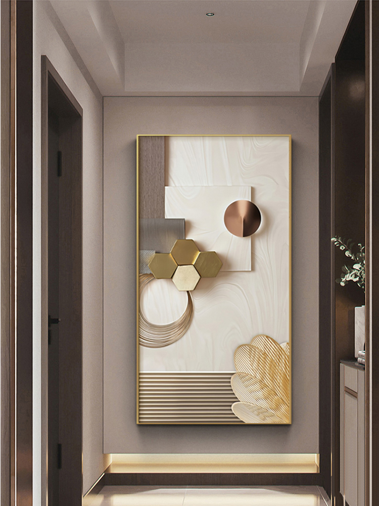 现代轻奢高档入户玄关装饰画走廊过道竖版简约壁画正对墙抽象挂画