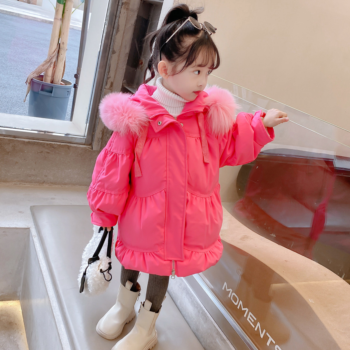 女童羽绒服韩版2021新款洋气中长款90白鸭绒儿童加厚宝宝外套冬装