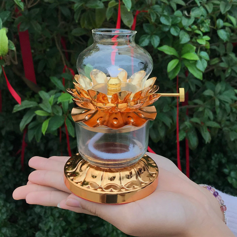 寺庙佛堂供灯佛灯长明灯鎏金宝幢幡璎珞阿弥陀佛莲花灯高60厘米