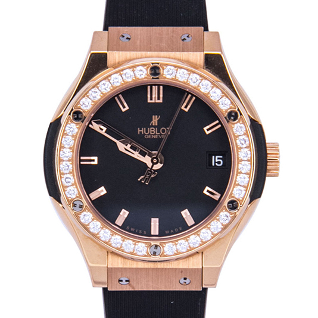 [9.5新]宇舶公价135300女表18k玫瑰金石英 保卡 经典融合系列