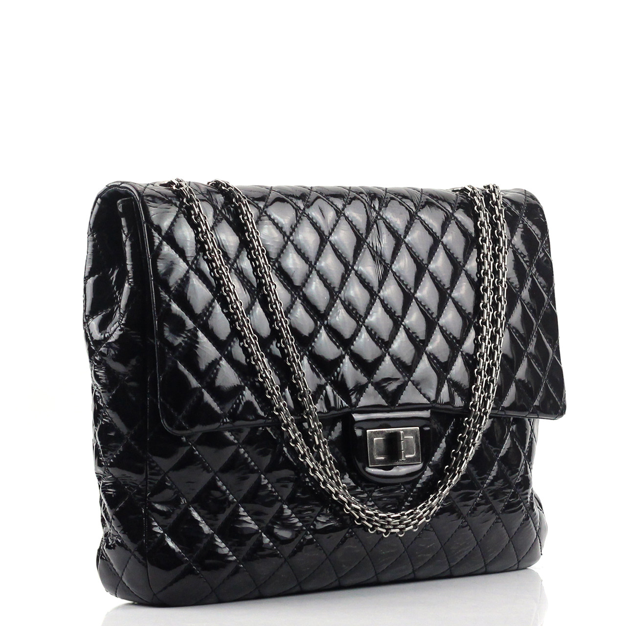 [8.5新]香奈儿chanel女士黑色漆皮单肩斜挎两用包