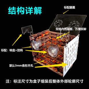 新款带盖吸盘挂钩全木纹亚克力四面木纹乌龟隔离盒窄桥龟发色盒