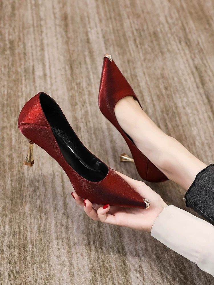 红色高跟鞋女细跟冬