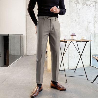 休闲西裤男直筒九分裤潮流帅气百搭纯色西装裤男韩版商务正装裤子
