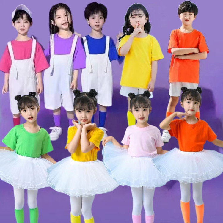 儿童演出服幼儿园糖果色男女童套装学生运动会班服啦啦六一表演服