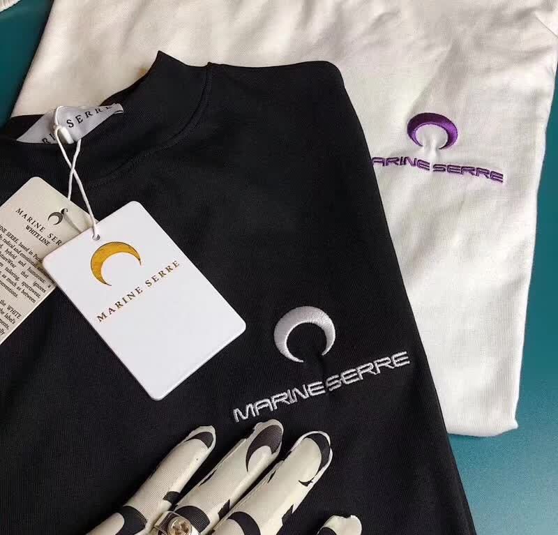 19ss高配 marine serre短袖t恤高领字母刺绣宽松圆领内搭月亮上衣