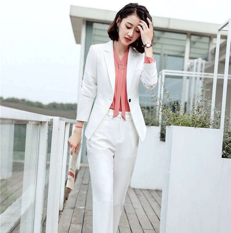 正装女2018新款毛料长袖白色西装职业套装气质修身套裙ol工作服秋在类目 女装/女士精品, 套装/学生校服/工作制服, 职业女裤套装中 - 来自Buy2taobao.com提供专业的淘宝代购服务