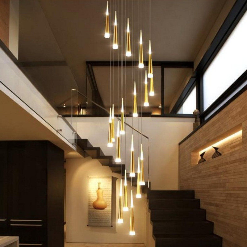 定制复式楼别墅led楼梯吊灯旋转水晶长吊灯简约大厅客厅楼梯间灯