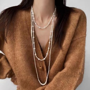 优雅气质时尚长款叠戴珍珠项链轻奢气质锁骨链多种戴法毛衣颈链
