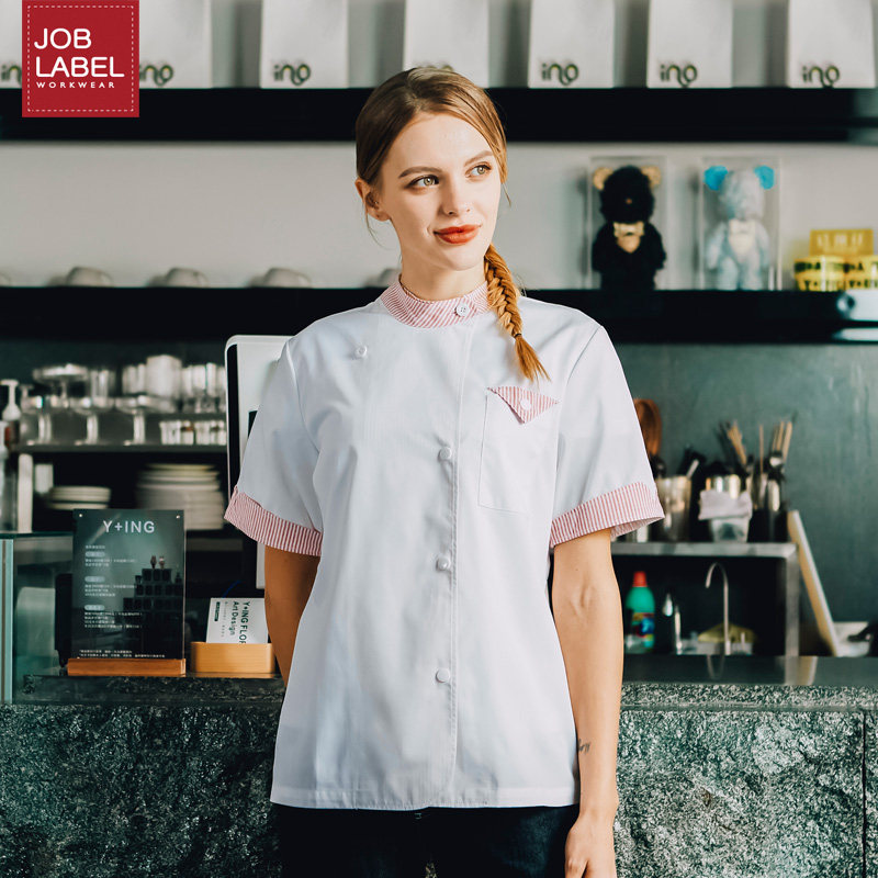 马蒂斯条纹拼接短袖厨师服酒店餐厅烘焙甜点面包师工作服装薄款夏