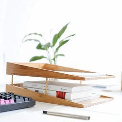 木余 个性简约竹木制 双层桌面整理架A4纸办公用品书籍杂志置物架