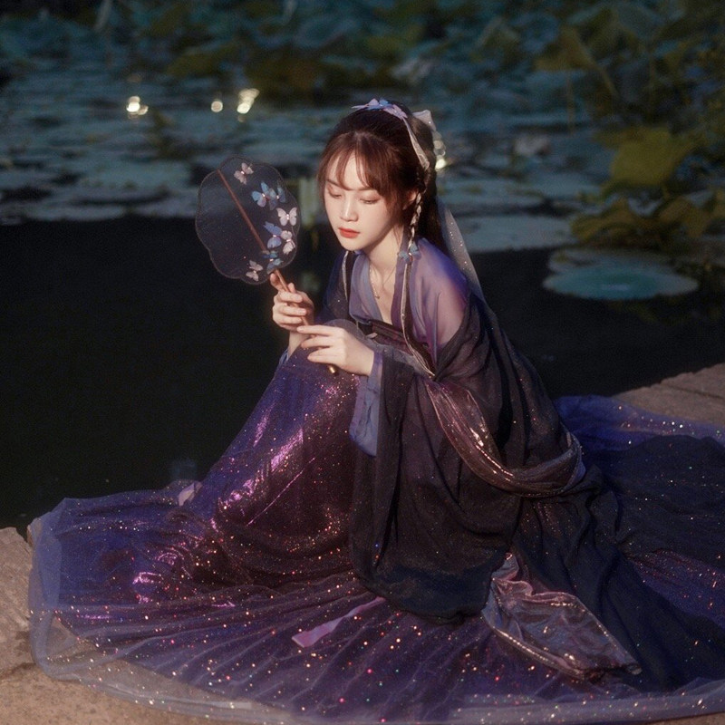 山海集汉服 原创正品北极星汉服女齐胸襦裙6米摆裙记小紫星空系列