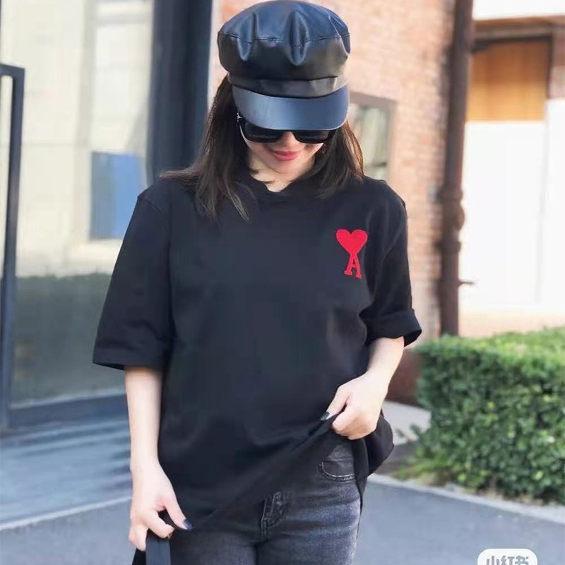 潮牌ami ygzwto22春夏明星同款刺绣爱心圆领套头男女amit恤大码