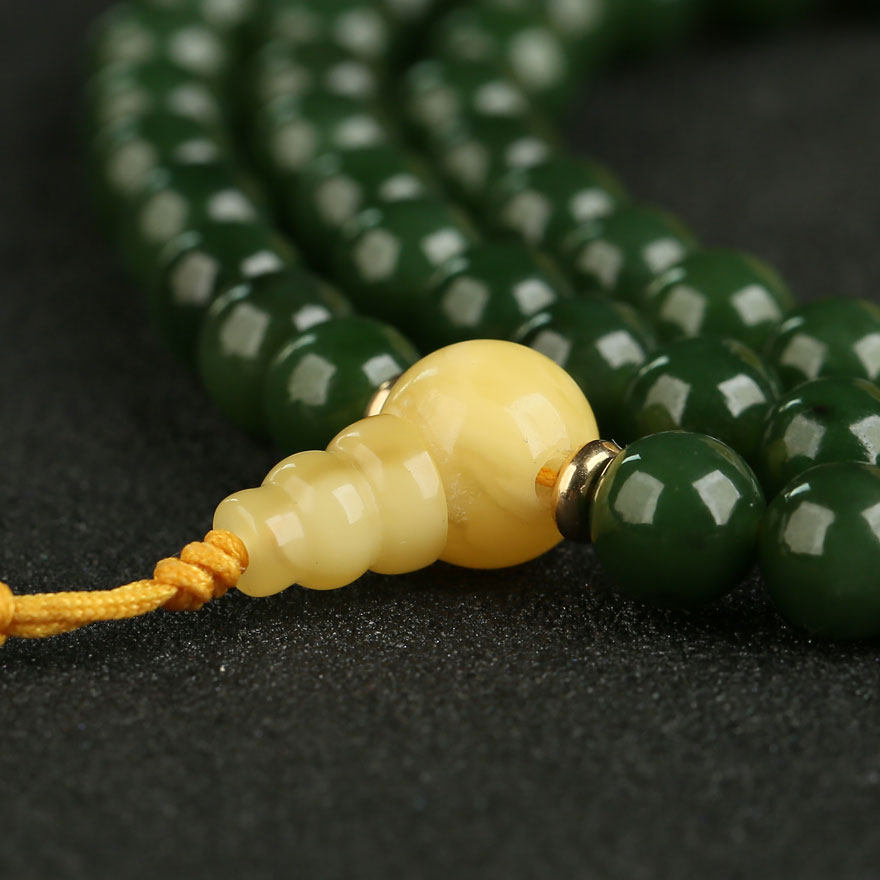 和平寺 和田玉碧玉108颗佛珠 蜜蜡佛头隔珠 佛法加持