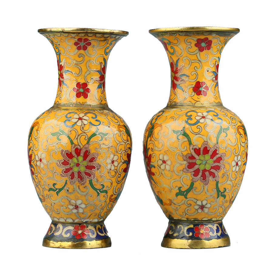 和平寺 铜鎏金掐丝珐琅富贵团花聚宝瓶 供奉对瓶 佛法加持