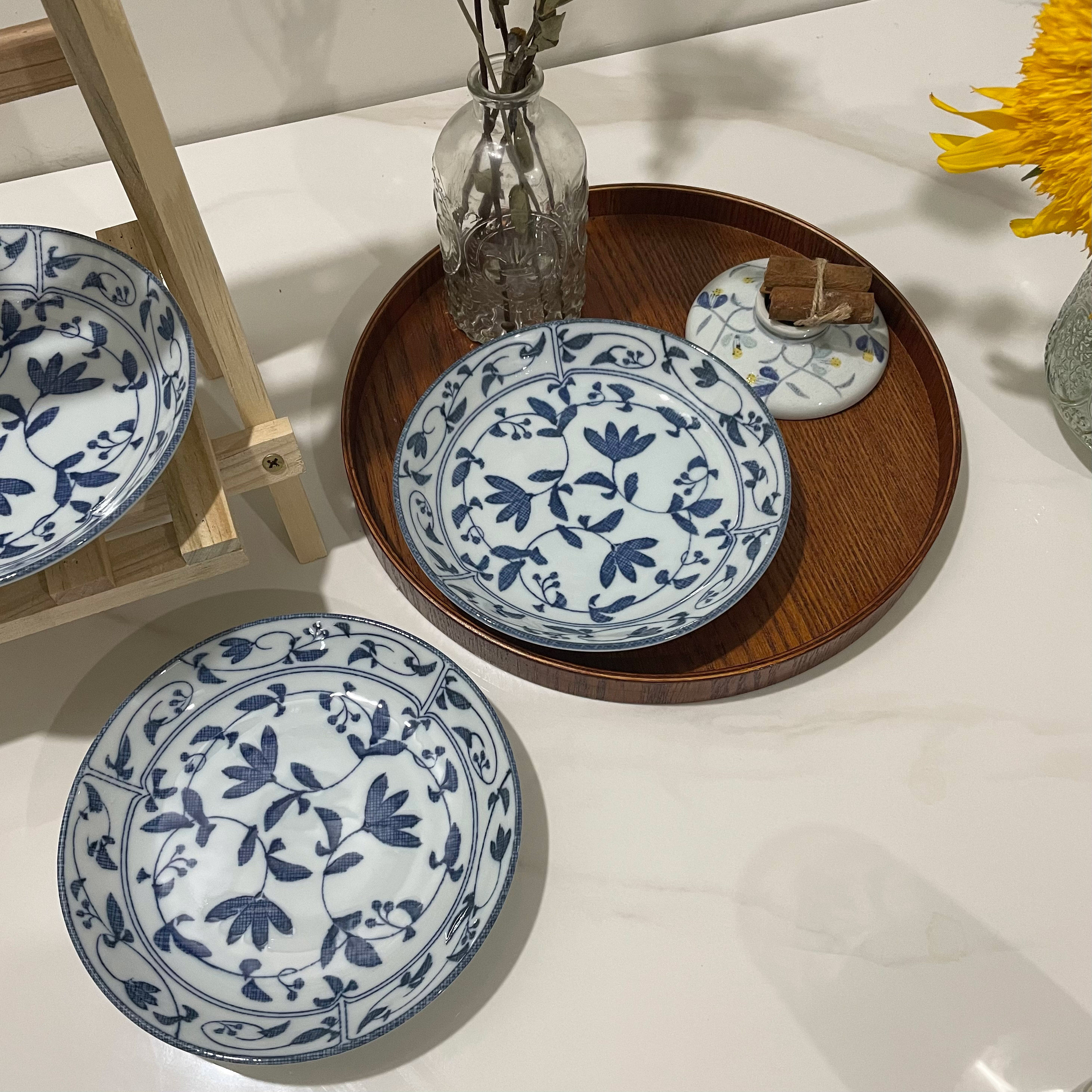 缠枝青花|中国风缠枝花青花瓷盘果盘餐盘圆形