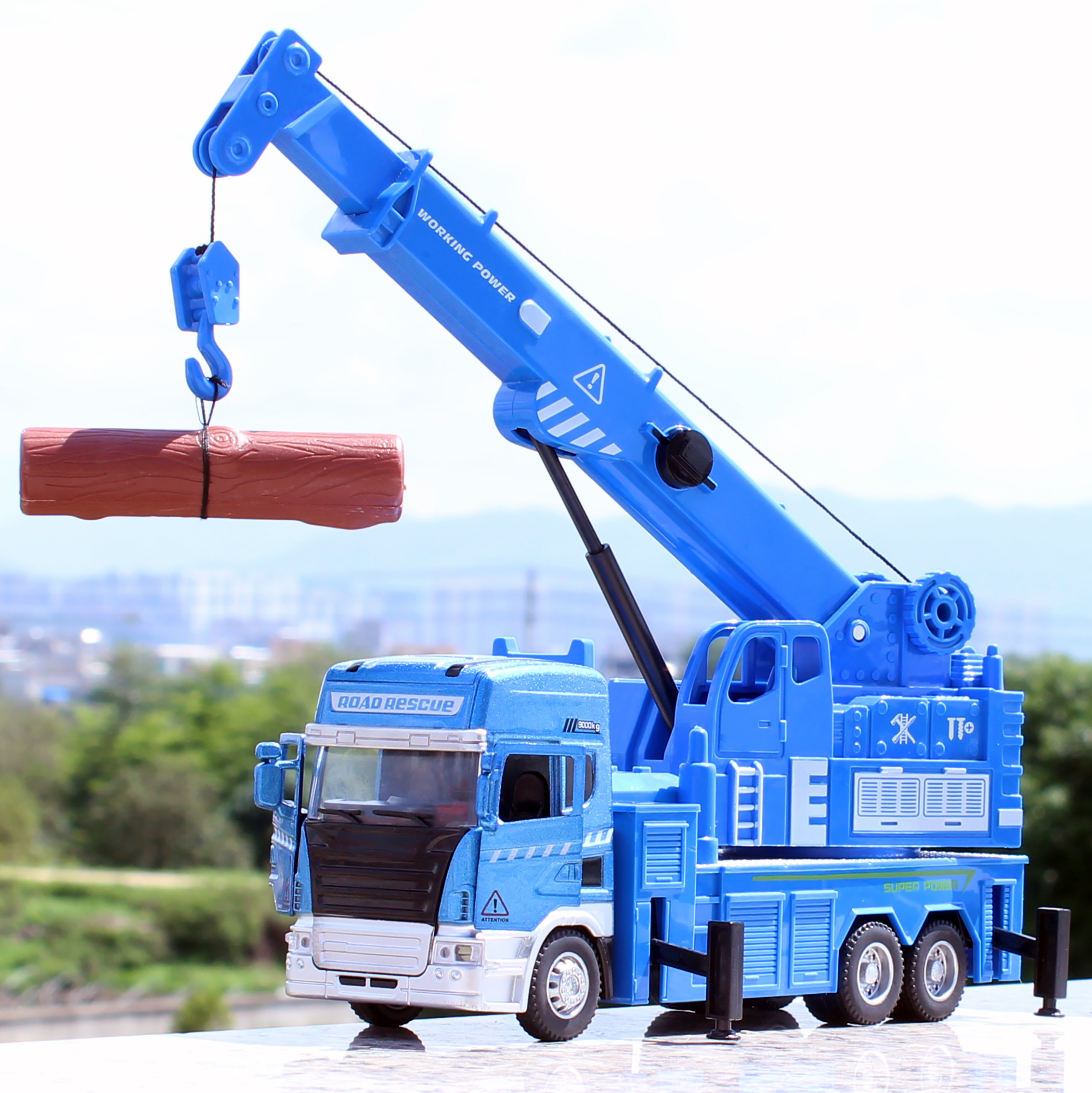 儿童吊车玩具声光开门合金工程车模型起重机吊拖车宝宝男孩玩具车