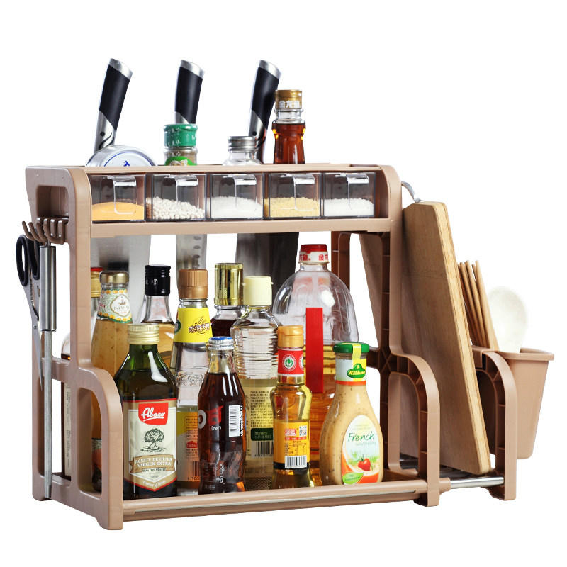 厨房双层调味料置物架调料盒套装多功能调料架塑料不锈钢刀具架子