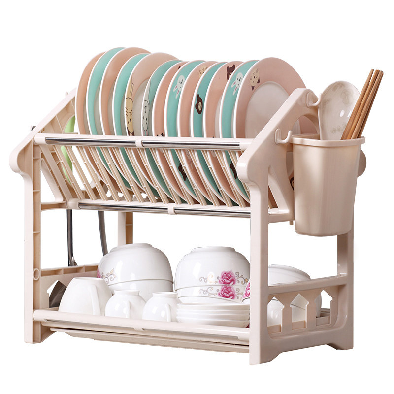 厨房沥水碗架收纳架置物架碗筷篓放碗碟架两层塑料不锈钢整理架子