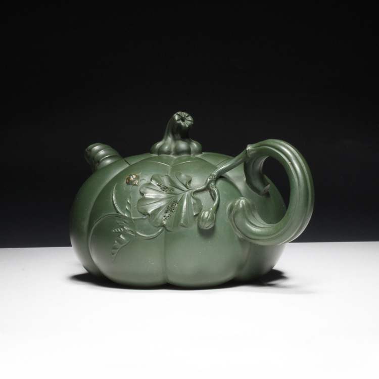 宜兴紫砂茶壶原矿民国绿泥手工茶具王红娟花器南瓜壶350毫升