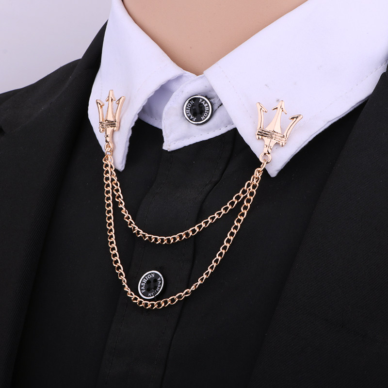 一折风衣胸针男 配饰_三叉戟西服胸针男领针高档胸花英伦风衣领链流苏