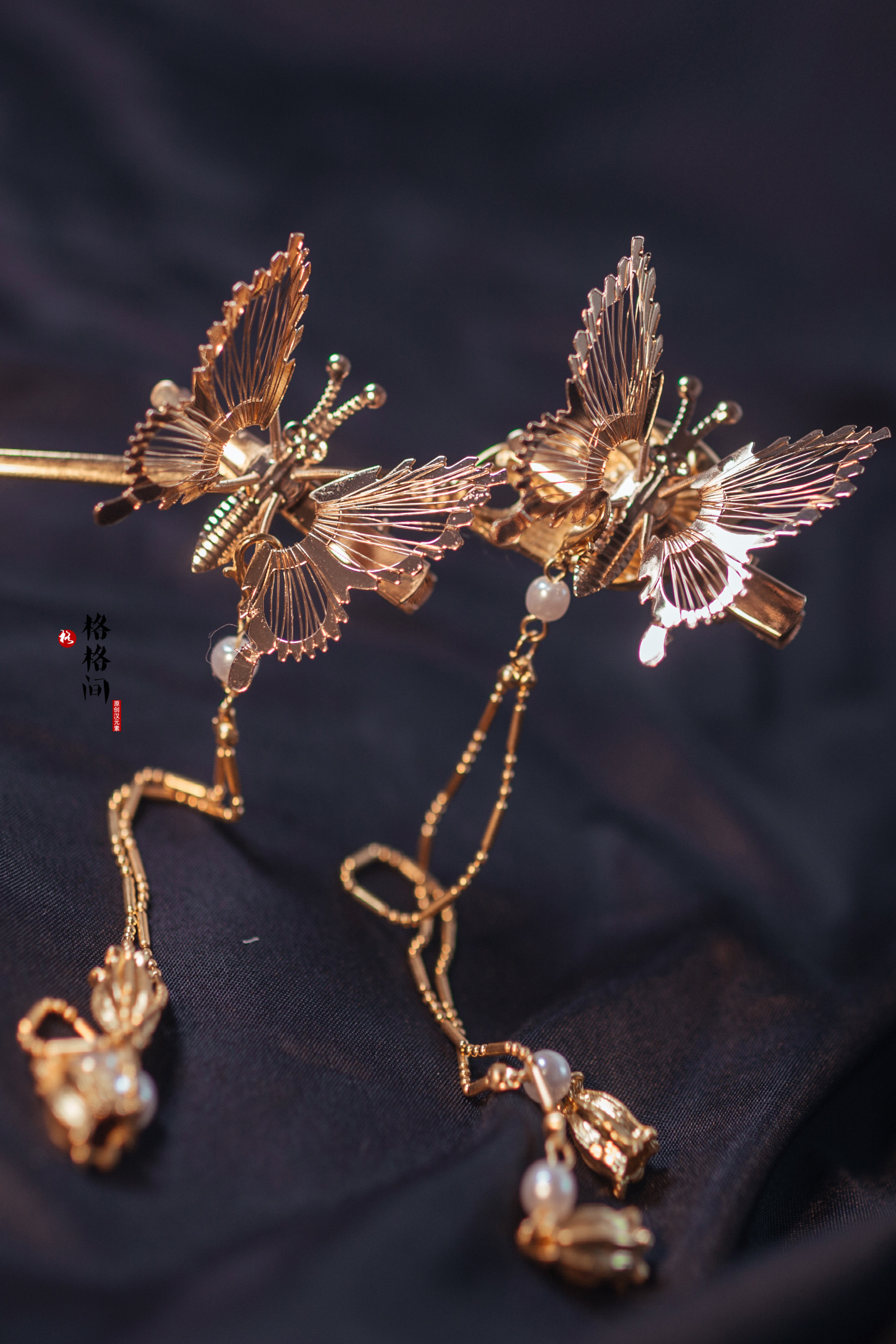 汉服颤枝蝴蝶发钗抖音爆款掩鬓流苏明制头饰古风唐u钗簪子发饰