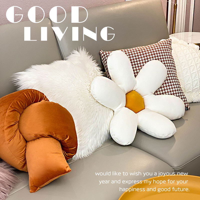 北欧现代简约千鸟格抱枕美式沙发靠垫民宿客厅靠包靠枕橙色几何