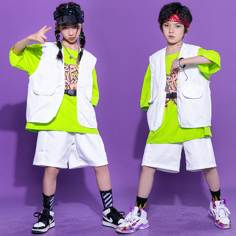 印字儿童街舞服装男童定制套装少儿hiphop潮流走秀女爵士舞演出服