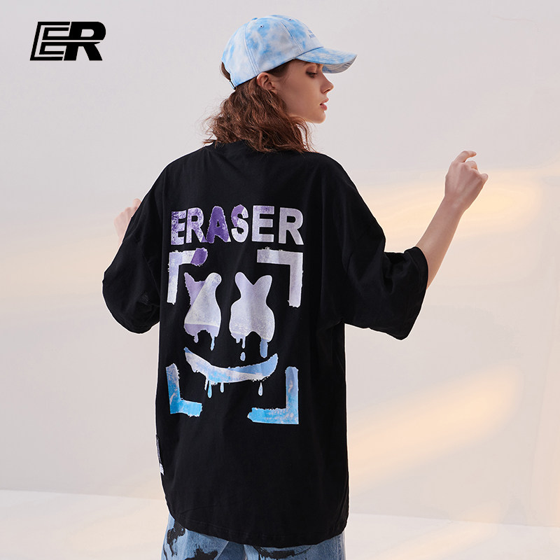 er-eraser 笑脸星空国潮宽松2021新款潮流情侣装短袖t恤男夏潮牌