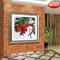 苏绣荔枝花鸟图 水果装饰画 餐厅画 中式风格 园林系列 丝线绣品