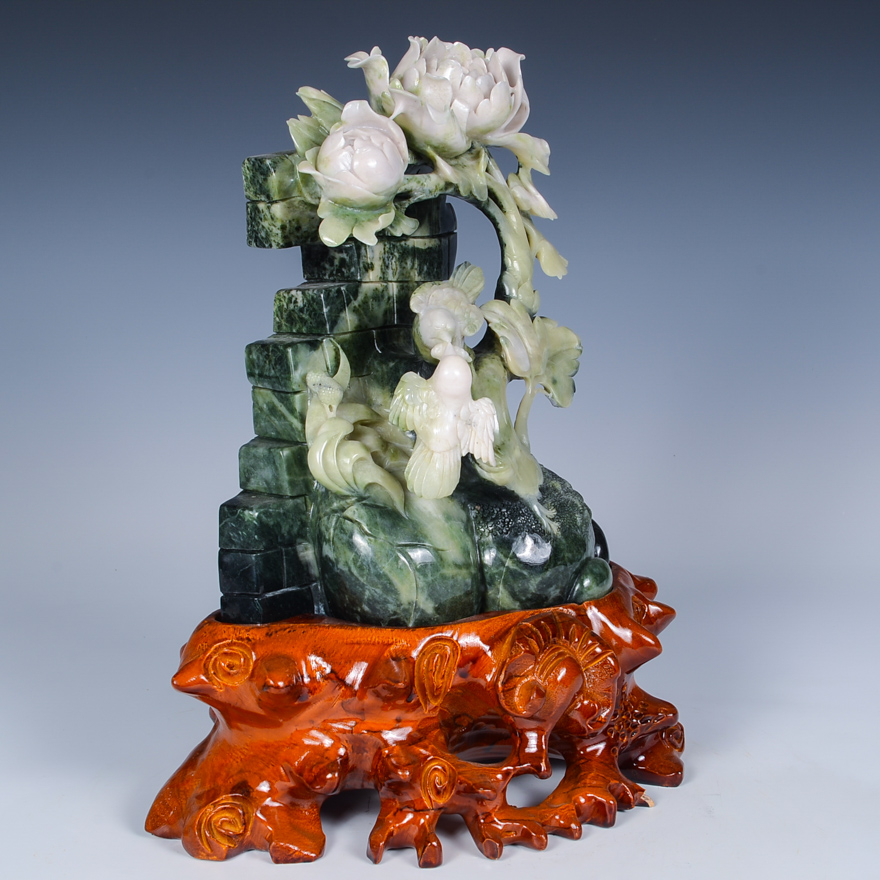 【花开富贵】 薛天空玉雕工作室作品独玉摆件3870g